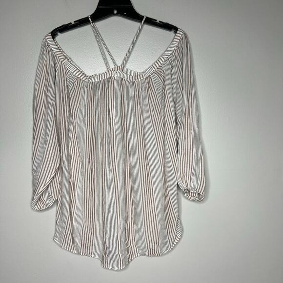 VICI Halter Off the Shoulder Peasant Top Blouse Size Medium Striped Flowy Boho - Picture 4 of 8